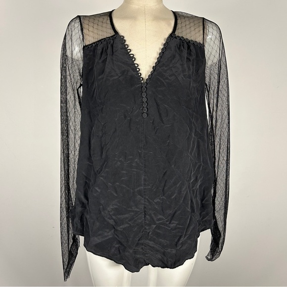 BCBGeneration Black Sheer Silk Mesh Sleeve Blouse S-M *Brand/Size Tag missing* - Picture 1 of 9